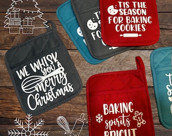 Manoplas para hornear de Navidad, agarradera de Navidad, horneado de Navidad, horneado, guante