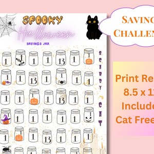 Spooky Jar Ghost and Cat Savings Challenge l Color & Save l Instant Printable Download