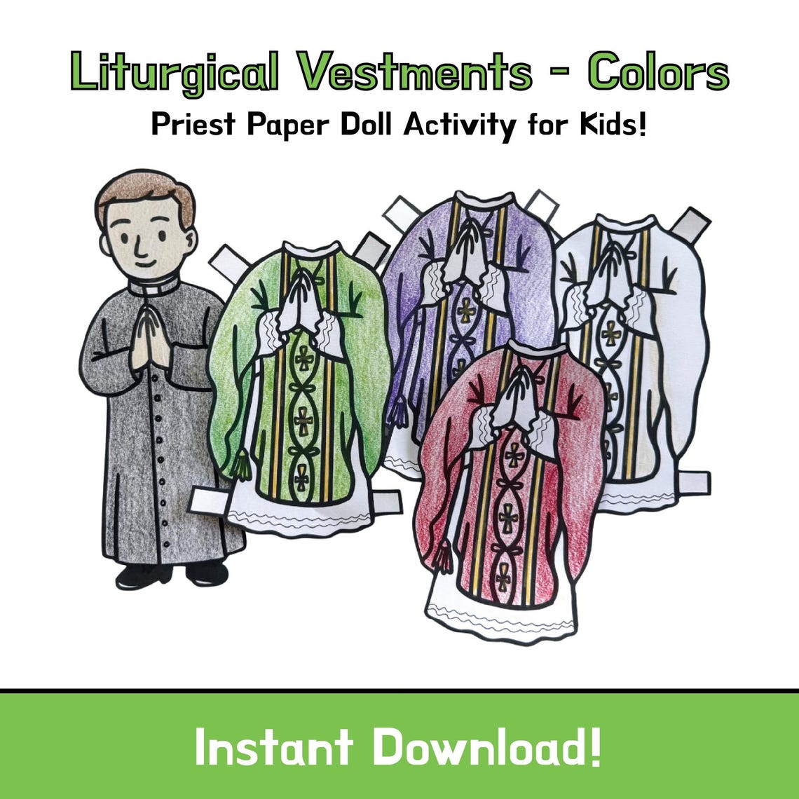 Priest Vestments Paper Doll: Catholic Colors Activity (printable PDF ...