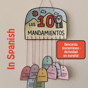 Manualidad de los diez mandamientos para niños, para imprimir y colorear, manualidad de educación religiosa, Moisés, Biblia, Iglesia católica, descarga instantánea
