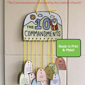 Ten Commandments Activity for Kids, Print Worksheet and Color, Religious Education Craft, Moses, Bible, Catholic Church, Instant Download