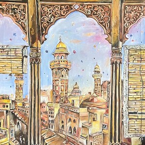 Handmade Oil Painting: Punjab Cityscape with Kites