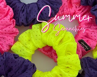 Pink Purple Yellow Regular Size Hair Scrunchie, Stylish Jersey Hair Tie, Fun Swim or Gym Hair Accessory, Lightweight Quick Dry, Gift for her