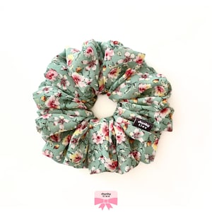 Sage Green Floral Hair Scrunchie | Oversized, Sheer and Lightweight Hair Scrunchie | Classic and Stylish Hair Accessory | Gift for Her