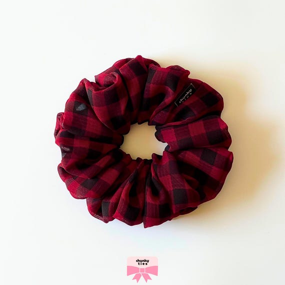 Buffalo Plaid Oversized Scrunchie | Red and Black Sheer Hair  display picture 3