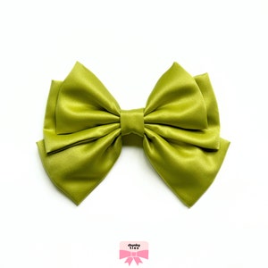 Lime Green Satin Oversized Hair Bow | Large 3-Layer Soft Lightweight Bow | Teen Fashion Trend Hair Accessory | Gift for Her