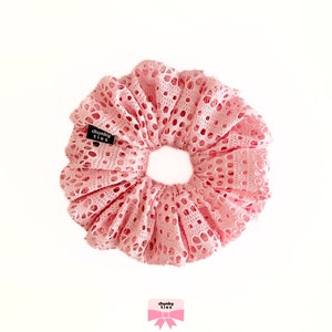 XL Pink Stretch Lace Knit Scrunchie, Large, Oversized, Giant, Jumbo, 90&#39;s fashion, scrunchies, hair tie, hair scrunchies, gift ideas