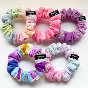 Pastel Soft Scrunchies Set | 5 Piece Bundle | Skinny Hair Ties | Cute Hair Accessory for Women, Teens | Party Gift | Everyday Hair Care
