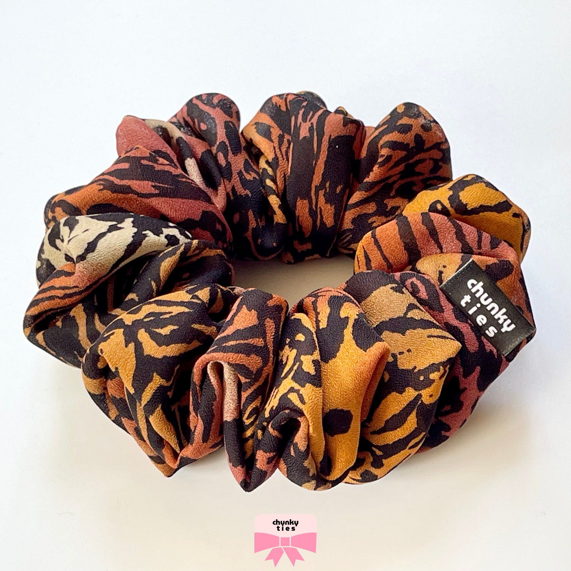 Rust Leopard and Tiger Print Hair Scrunchie, Animal Print Lightweight ...