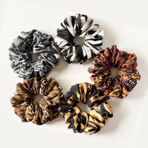 Boho Chic Scrunchies | Leopard, Zebra, Tiger and Snake Hair Ties for Women and Teens | Soft and Stylish | Set of 3