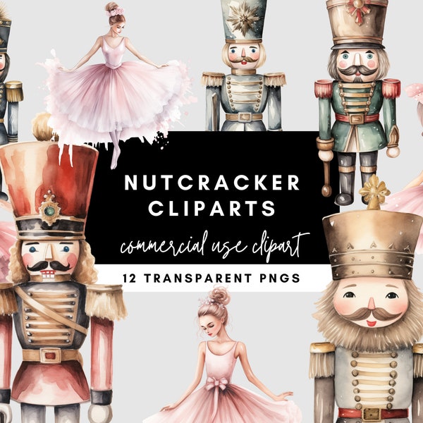 Watercolor Nutcracker and Ballerina Clipart - Elegant Christmas Graphics for Stationery Makers, Greeting Cards, Invitations, and Crafts
