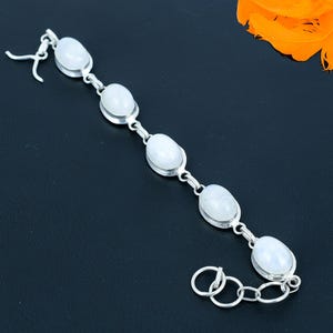 Rainbow Moonstone Gemstone Handmade 925 Sterling Silver Bracelet 925 Stamped Gemstone Natural Rainbow Moonstone Bracelet  Cute Gift For Love