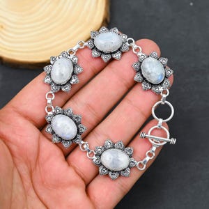 Rainbow Moonstone Bracelet: 925 Sterling Silver Adjustable Gemstone Jewelry