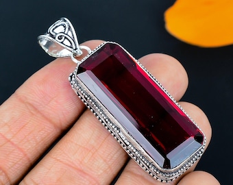 Pendentif grenat du Mozambique fait main : bijoux vintage en argent sterling 925