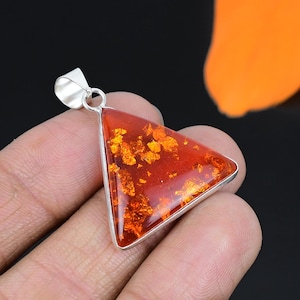 Baltic Amber Pendant 925 Sterling Silver Pendant Baltic Amber Gemstone Pendant Handmade Beautiful Baltic amber Triangular Pendant Gifts Her
