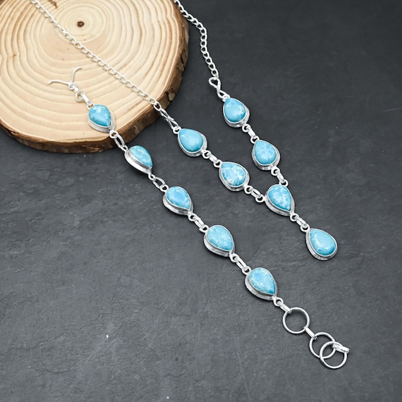 Republic Larimar Gemstone Jewelry Set, Handmade 925 Sterling Silver Jewelry Necklace Bracelet Set Larimar Necklace Larimar Bracelet For Gift