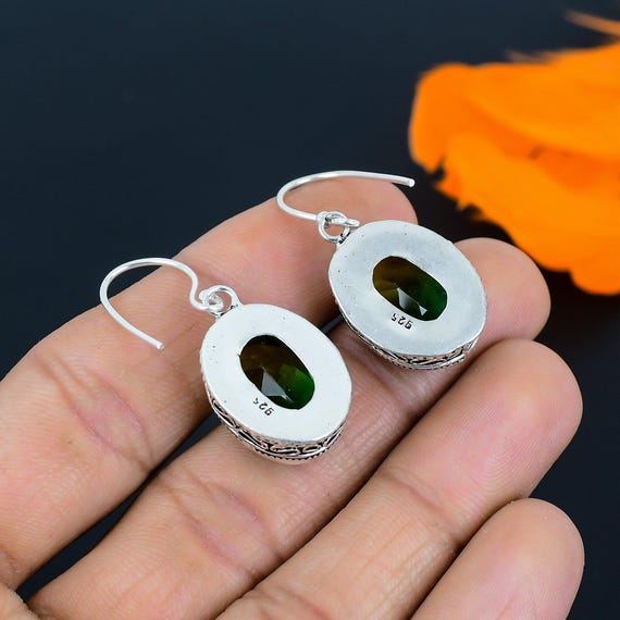 Boucles D'oreilles Pendantes Tsavorite 23x14x7mm 30 Carats Argent Massif 925 Neuf Avec étiquettes