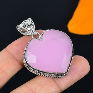 Handgemaakte harthanger rozenkwarts: 925 sterlingzilveren ketting