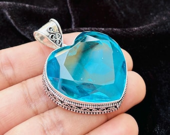Handmade Swiss Blue Topaz Heart Pendant: 925 Sterling Silver Jewelry
