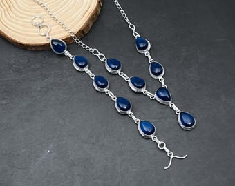 Ensemble de bijoux en saphir bleu, fait main en argent sterling 925, collier de bracelet, ensemble de collier en saphir bleu pour cadeaux