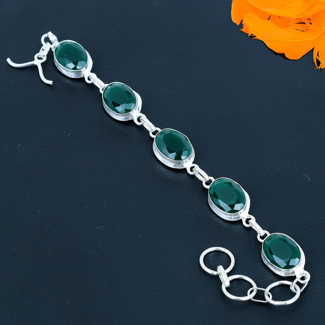 Handmade Zambian Emerald Bracelet, 925 Sterling Silver, Gift for Love ...