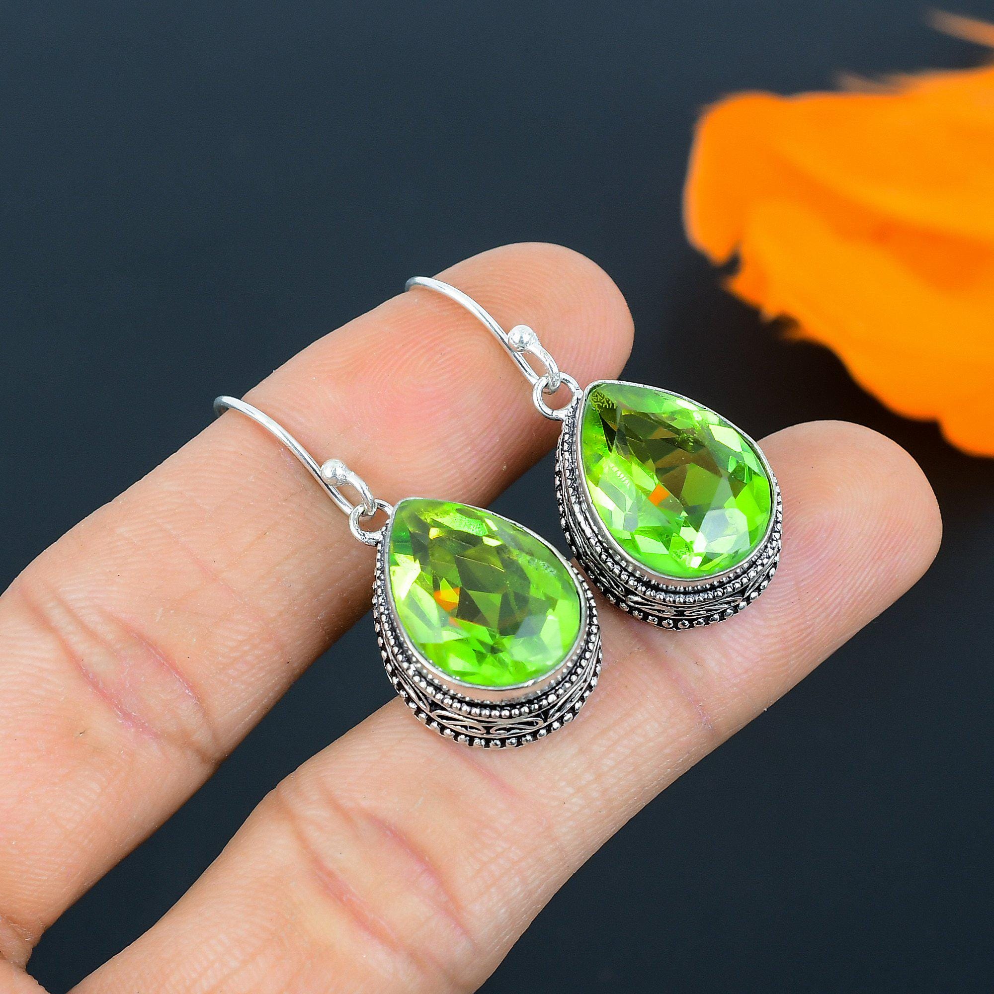 Boucles D'oreilles En Argent Sterling 925 Fait Main - Pierre Nacre (abalone), Longueur 1.20", Inde, Neuf