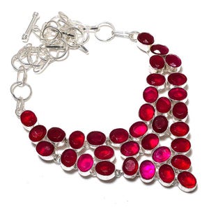 Kashmir Red Ruby Gemstone Necklace Handmade 925 Sterling Silver Necklace Red Ruby Necklace Ruby Pendant Huge Necklace  Wedding Gift For Wife
