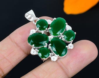 Green Onyx Gemstone Pendant Handmade 925 Sterling Silver Jewelry Necklace Pendant Green Onyx Pendant Wedding Gift for Wife Gift For Mother
