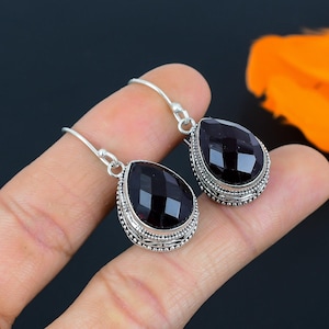 Black Spinel Gemstone Handmade 925 Sterling Silver Jewelry Earring Vintage Earring Antique Boho Bohemian Black Spinel Silver Earrings Gifts