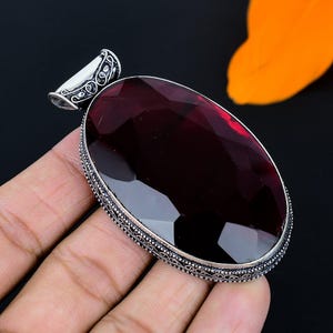 Faceted Red Garnet Pendant Necklace: Handmade 925 Sterling Silver