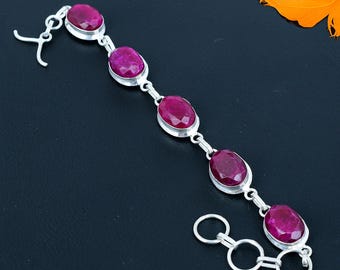 Handmade Ruby Gemstone 925 Sterling Silver Bracelet