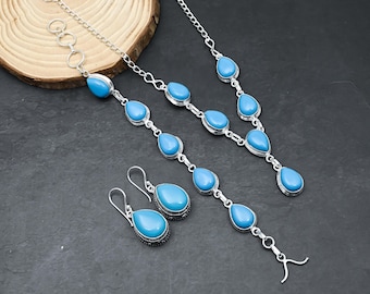 Doornroosje turkoois ketting en armband set, handgemaakte 925 sterling zilveren sieraden ketting armband oorbellen set, turkoois ketting