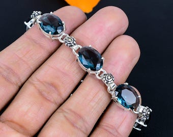Indicolite Tourmaline Bracelet 925 Sterling Silver Bracelet Handmade Silver Jewelry Tourmaline Gemstone Bracelet Wedding Gifts for Wife