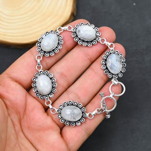 Rainbow Moonstone Bracelet: 925 Sterling Silver Adjustable Gemstone Jewelry