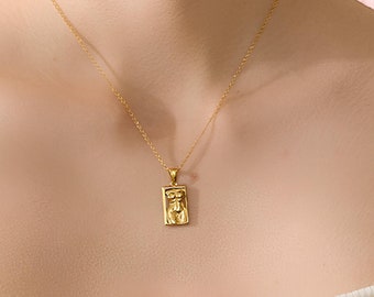 Rectangle Body Ornament Gold Plated Pendant Necklace, Square Shape Jewelry, Women's Squared Form Accessories, Body Decal Gold Chain Necklace