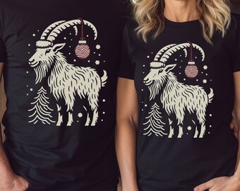 Yule Goat Holiday Tshirt, Unique Holiday Gift, Festive Yule Shirt, Unisex Jersey Short Sleeve Tee XS - 3XL