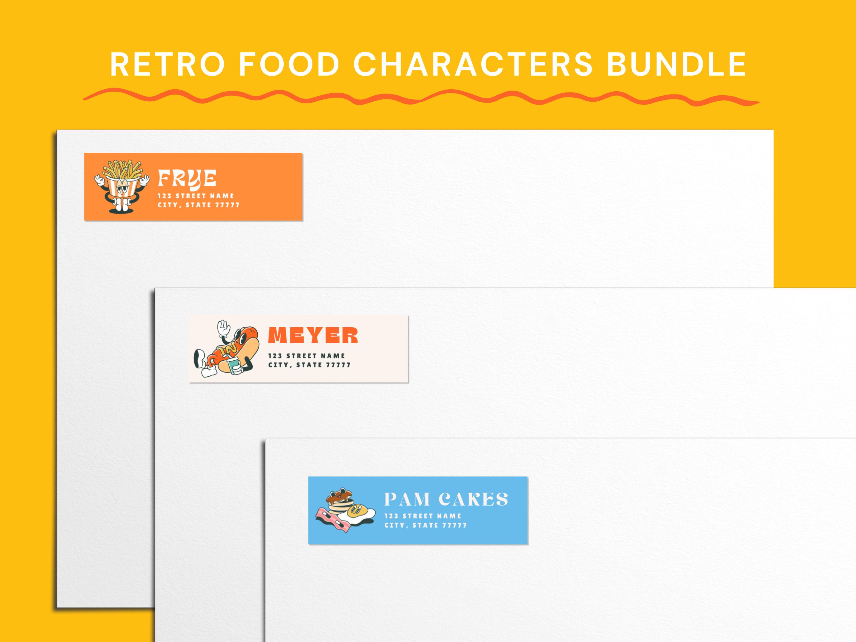 Retro Food Characters Return Labels EDITABLE Printable Templates BUNDLE ...