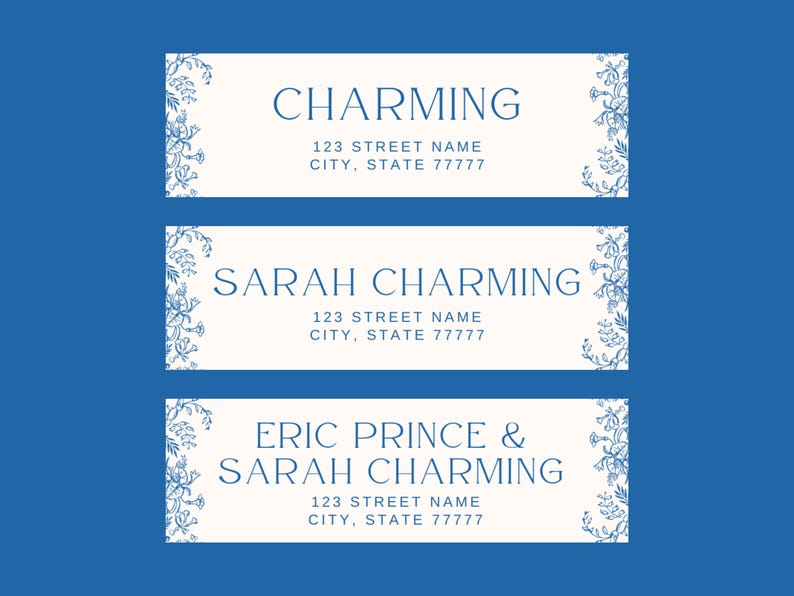 EDITABLE Blue Chinoiserie Vintage Floral Toile Frame Return Labels ...