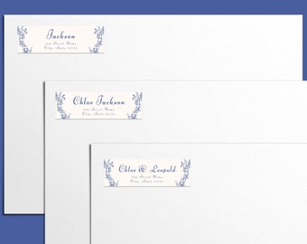 Blue Victorian Return Label EDITABLE Template, Printable Stationery Canva Design, Vintage Traditional Floral Frame, Wedding Digital Download