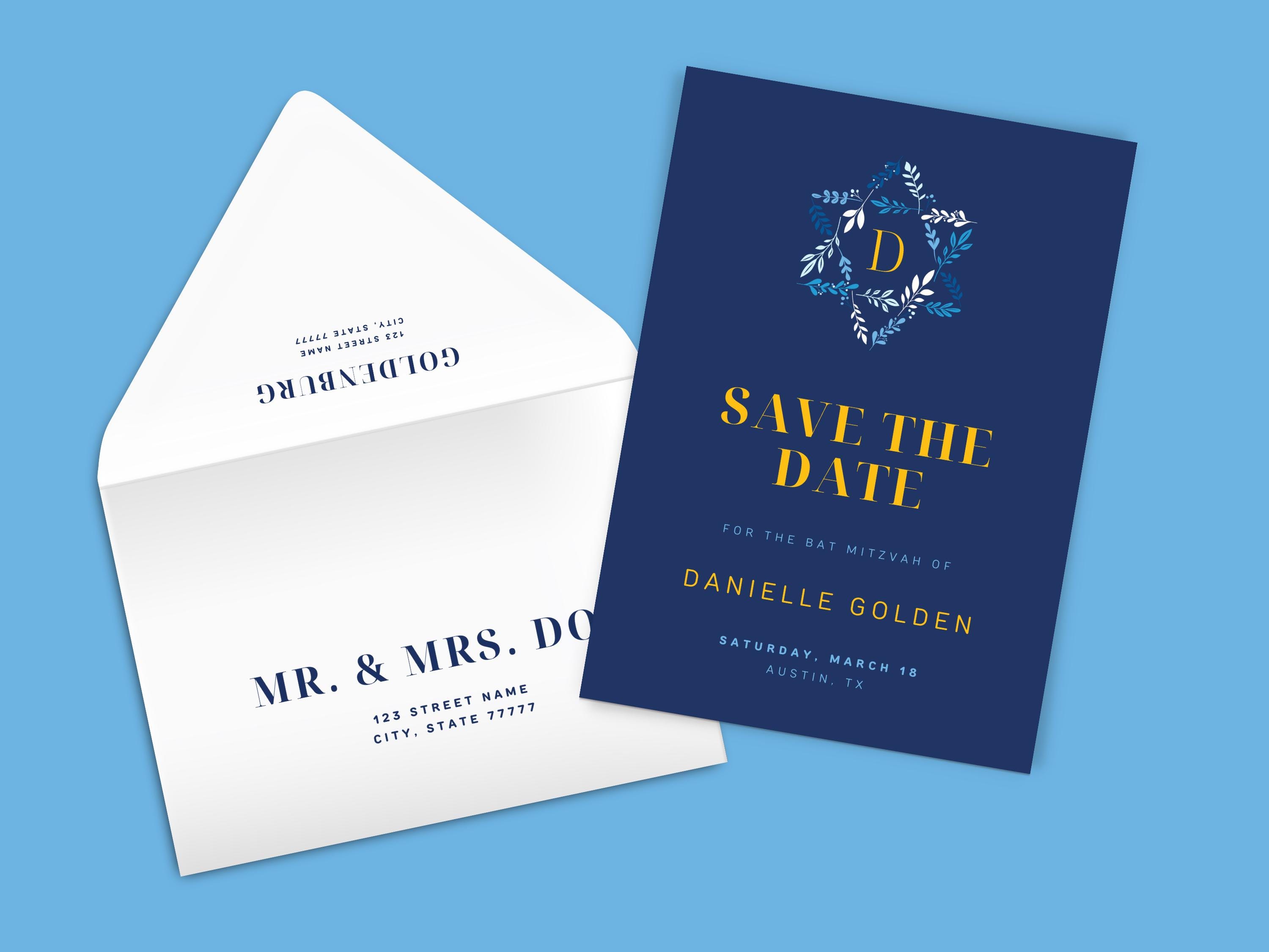 EDITABLE Bar Mitzvah Save the Date Template, Classic Blue Yellow, Fun