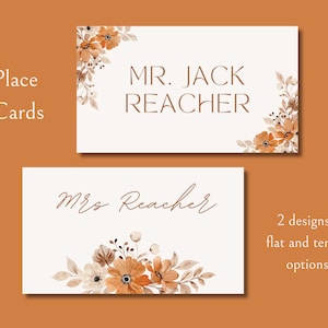 Tarjetas de lugar de boda floral Boho Plantilla EDITABLE, Flores de terracota imprimibles, Piso y Tienda de campaña, Descarga digital DIY