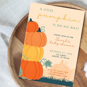 EDITABLE Halloween Baby Shower Invitation TEMPLATE, Editable Fall Pumpkin Patch Cute Invitation, Instant Download, Gender-Neutral