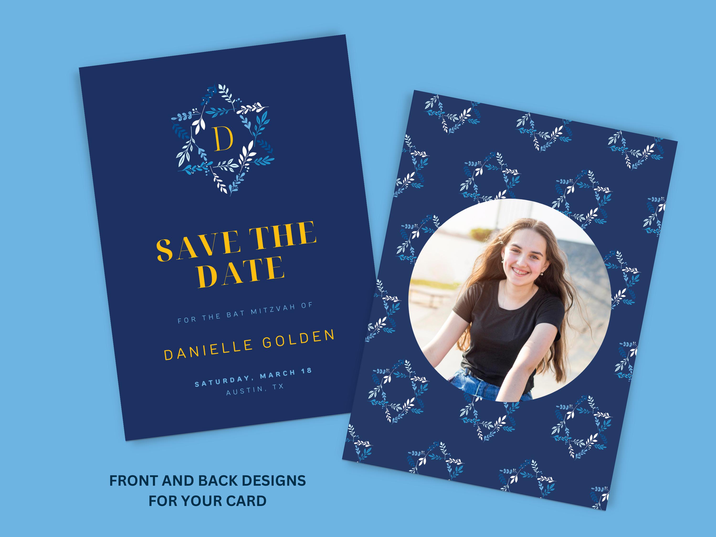 EDITABLE Bar Mitzvah Save the Date Template, Classic Blue Yellow, Fun