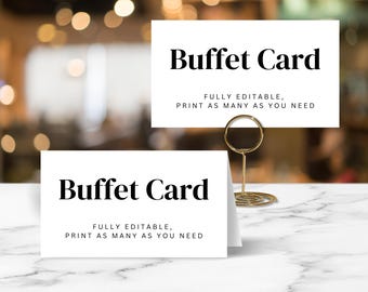 Minimal Modern Buffet Food Cards EDITABLE, Tented & Flat, Printable Templates, Wedding Party Digital Download, Event Decor Food Signs