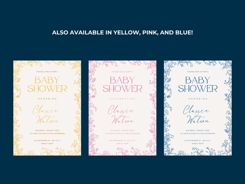 EDITABLE Elegant Green Floral Toile Baby Shower Invitation Template