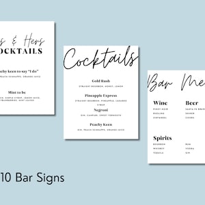 Modern Minimal Bar Menu Signs EDITABLE Templates, His and Hers Signature Drinks, Cocktails, Bar menu, Wedding Printable Digital Download