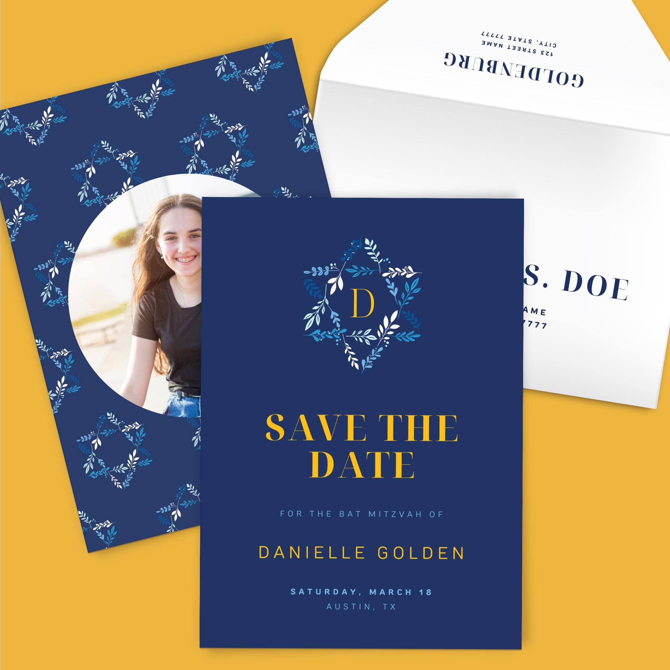 EDITABLE Bar Mitzvah Save the Date Template, Classic Blue Yellow, Fun