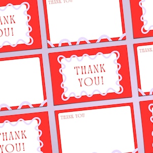 Modello modificabile di biglietto di ringraziamento piatto e piegato, bordo ondulato rosso viola stampabile, DOWNLOAD DIGITALE Bat Mitzvah Invitation Suite
