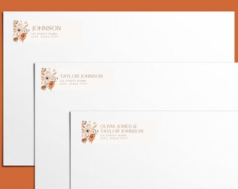 Boho Floral Return Label EDITABLE Template, Printable Canva Design, Terracotta Flowers, Wedding Stationery, DIY Digital Download