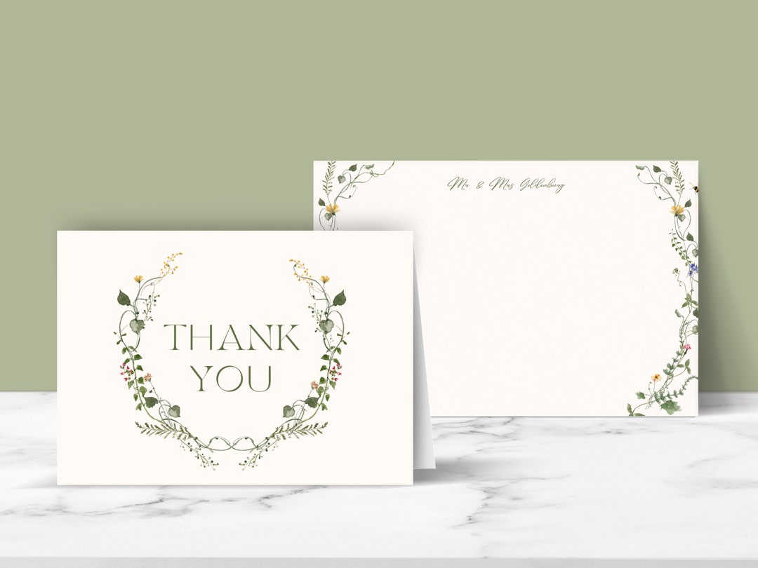 Printable Wildflower Garden Thank You Card Templates, Editable DIY ...